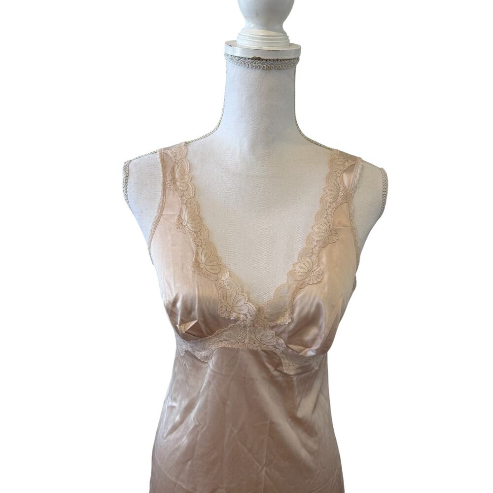 Vintage Full Slip Lace Trim Light Tan - Picture 2 of 4